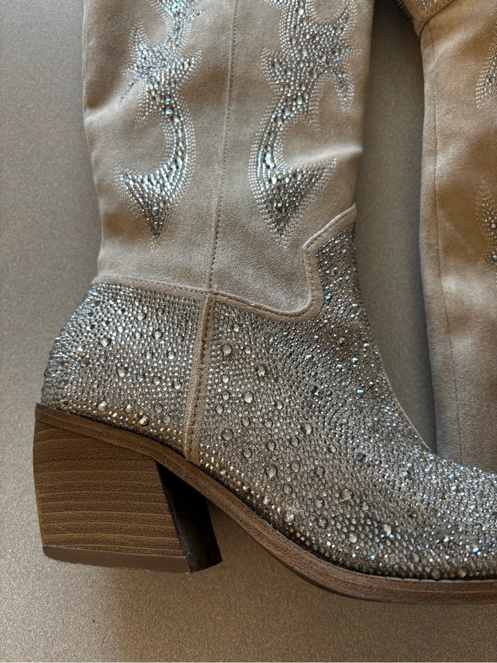 Madden NYC Embellished Cream Suede Western Tall Boots - Picture 5 of 14